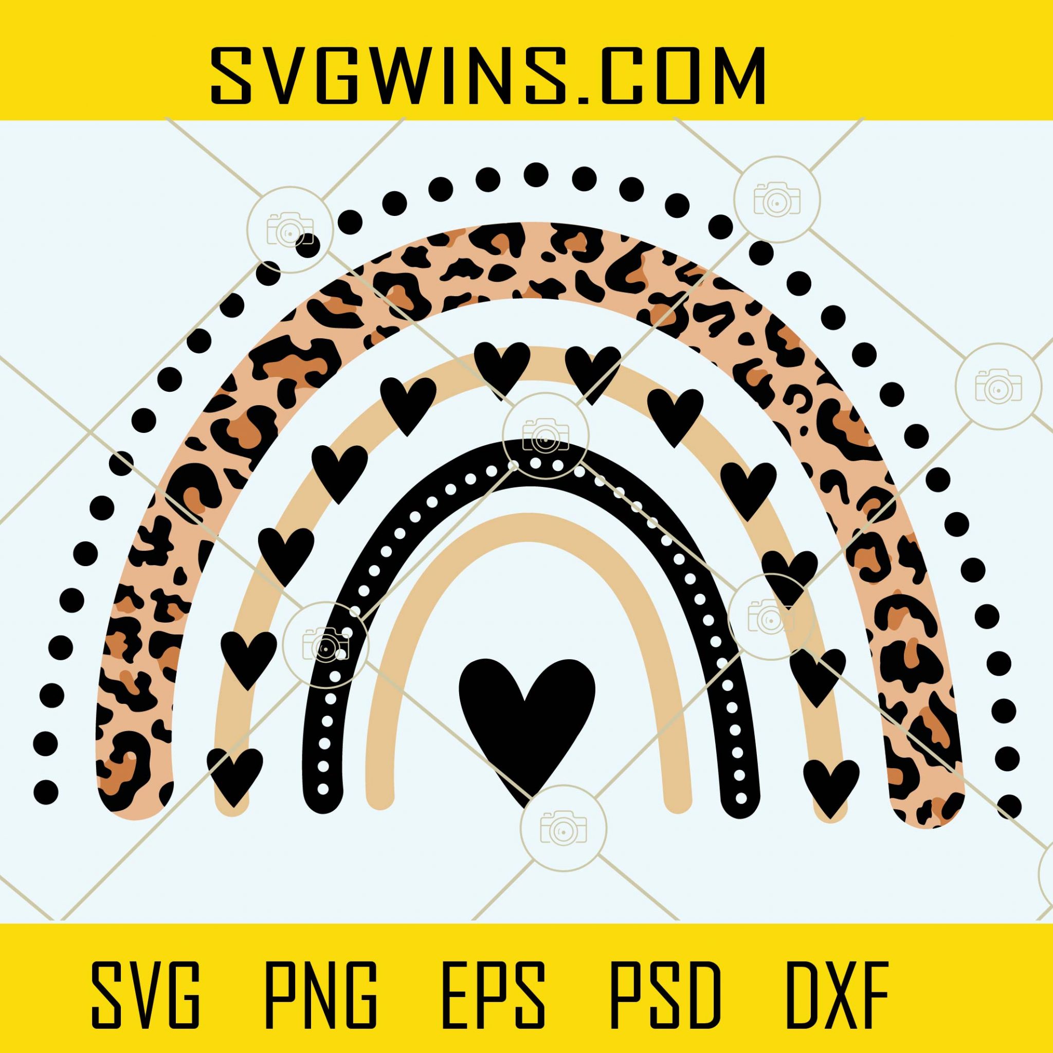 Leopard print heart rainbow svg, Leopard Print Rainbow with Heart SVG