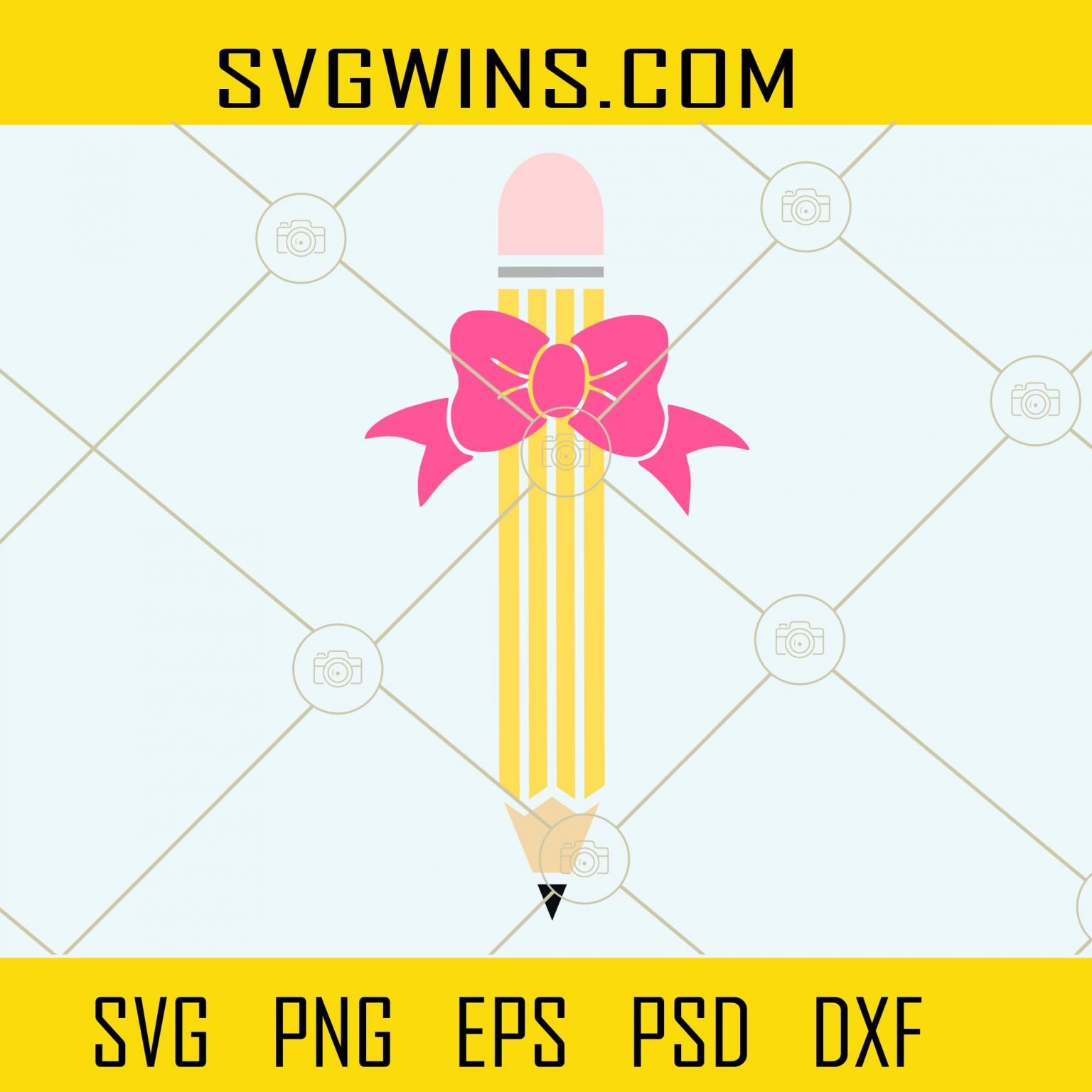 Pencil with pink bow svg, Pencil SVG, Pencil with bow clipart svg, Back