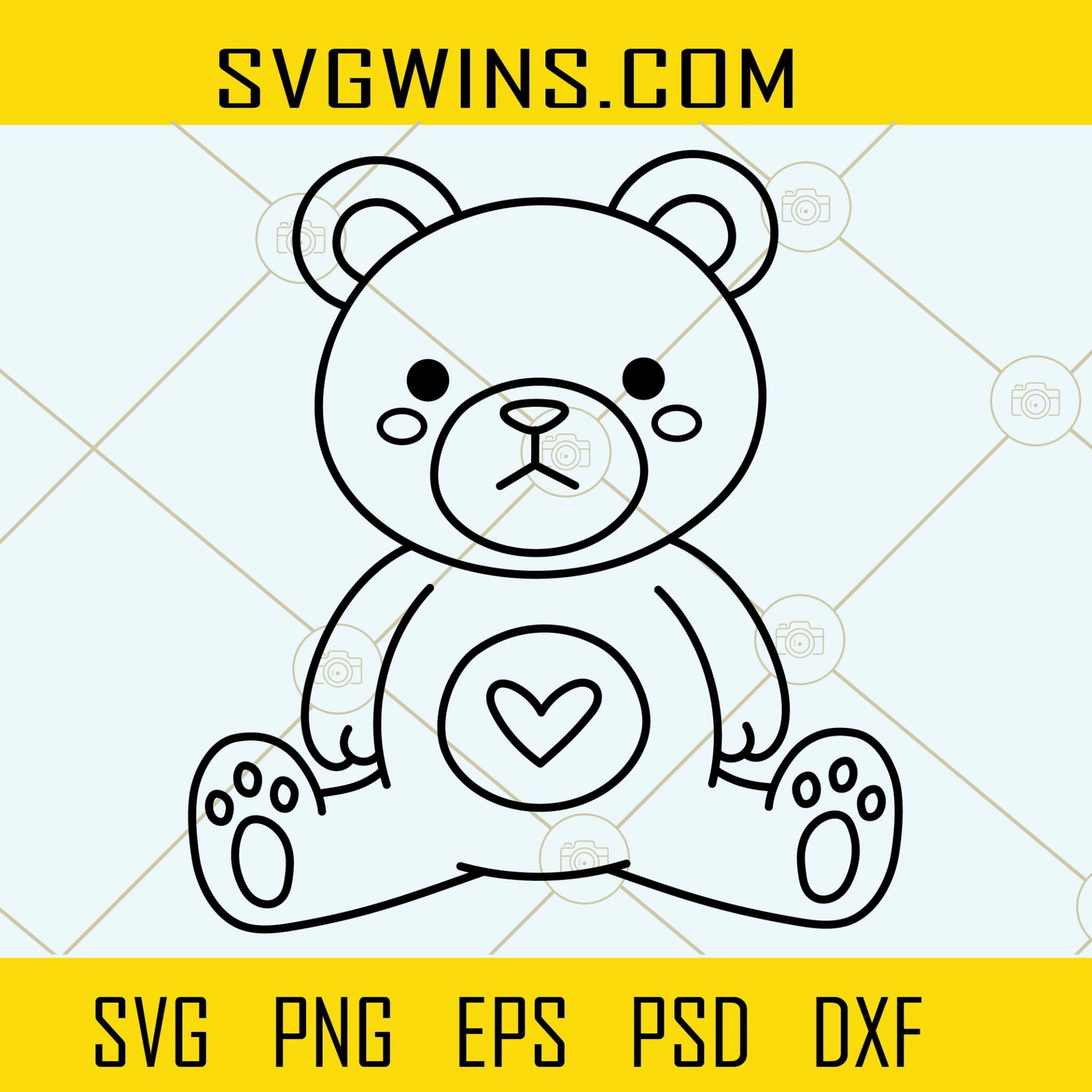 Sitting Teddy bear outline svg, Teddy Bear Svg, Bear outline svg, Bear ...